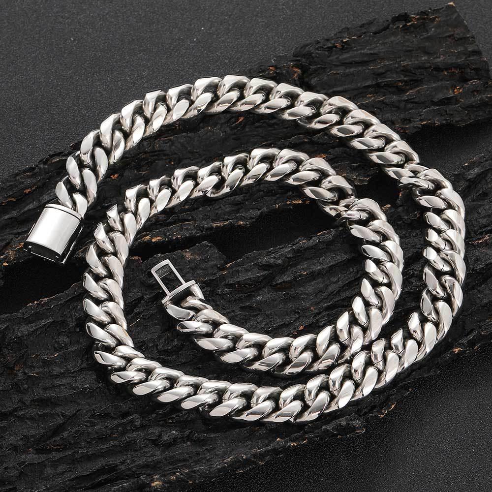 Stainless Steel Cuban Link Necklace with Flip Clasp Polished Hip Hop Jewelry for Men | Caratix Jewelry - CaratixJewelry